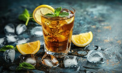 Iced tea with lemon and mint garnish refreshing summer beverage