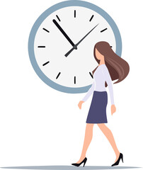 a business figure walking towards the clock , minimal icon , logo for web
