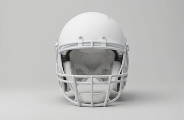 Fototapeta premium Front view of clean white football helmet mockup, featuring complete face mask. 3d rendered sports equipment ideal for customization design presentations, offering blank canvas for branding.