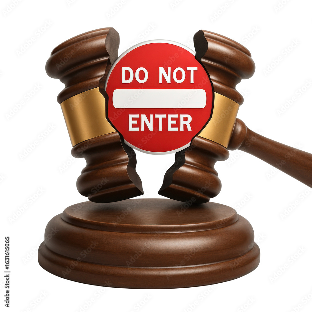 Poster law restriction legislation concept. a gavel with a red 