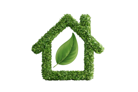 Green house shape made of grass with a single leaf inside isolated on transparent background - Powered by Adobe