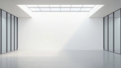 Blank wall in bright concrete office with large windows Mockup 3D rendering