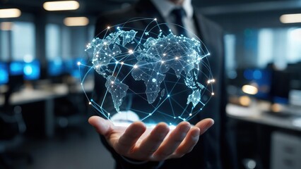 Businessman holding a digital globe