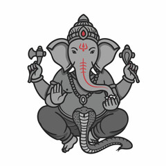 Obraz premium Isolated Lord Ganesha, representing wisdom and prosperity, sits gracefully, exuding Hindu spirituality. Lord Ganesha embodies divine power and serves as a symbol of auspicious beginnings,