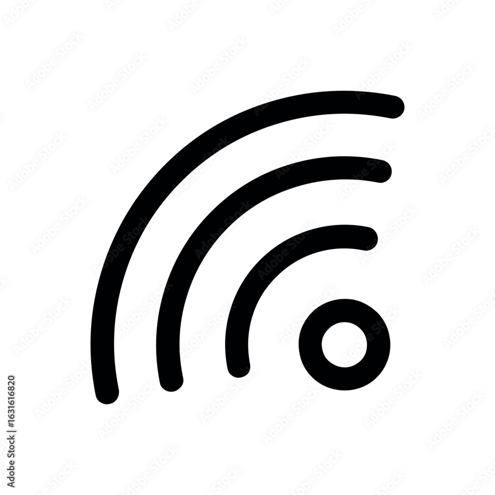 Poster black wifi symbol with three curved lines emanating from a central circle on a white background art