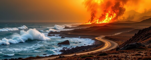 Naklejka premium rising global temperatures from climate change cause more frequent and severe heatwaves droughts wildfires floods and storms affecting millions of people and ecosystems