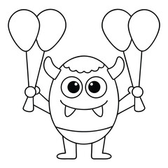 Cute cartoon monster holding balloons on a white background character friendly