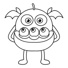 Outline Drawing Of A Three Eyed Monster With Small Wings alien creature