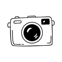 Hand drawn camera vector illustration, photography equipment, doodle style camera for photographers and artists