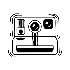 Vintage polaroid camera icon illustration, retro instant camera drawing, antique photography equipment image vector