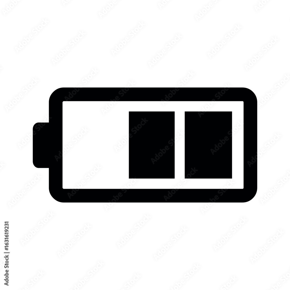 Poster battery icon showing half charge with two black bars indicating the remaining power level indicator