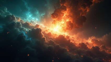 Vast Cosmic Nebula Exploding With Brilliant Star Birth and Fiery Gas Clouds in Deep Space