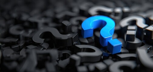 The striking blue question mark standing out against a black background.