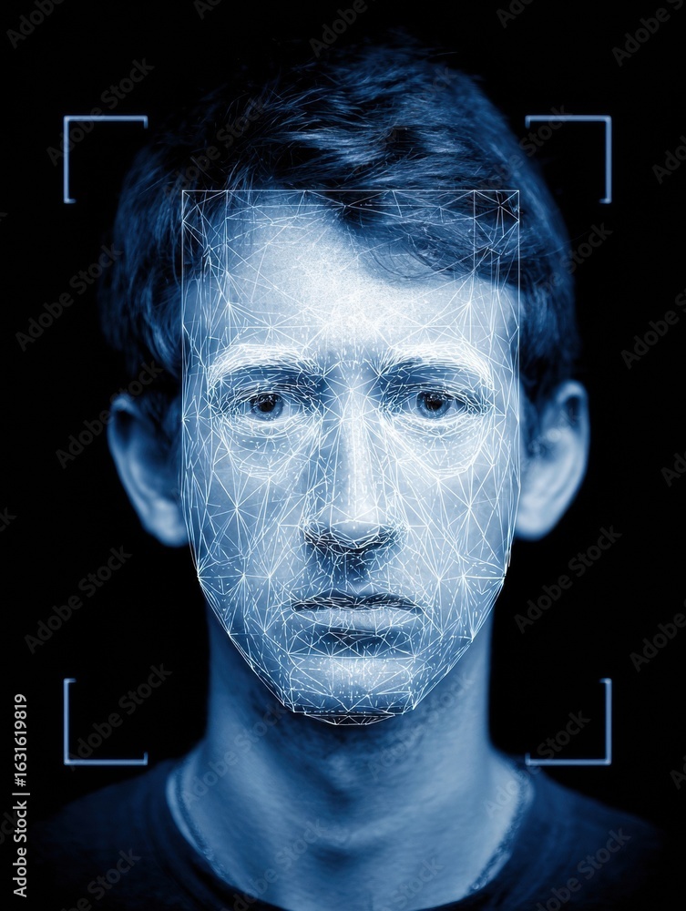 Aufkleber digital face recognition technology showcased through an abstract representation of a mans face agai