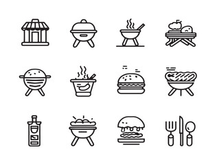 Line art picnic cooking tools vector collection