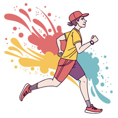 "Man running with pride flag paint splash background, suitable for Adobe Stock."

