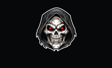 Sinister Hooded Skull with Red Eyes