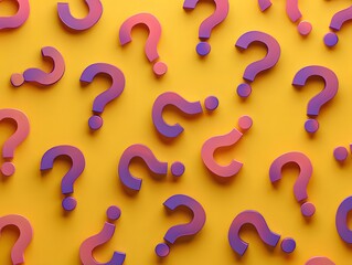 Colorful Question Marks Arrayed on Sunny Yellow Background Surface