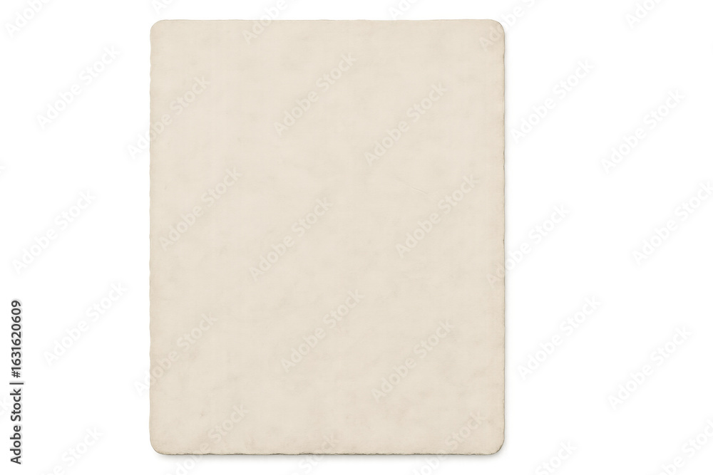 Poster aged yellowing paper sheet with rounded corners, transparent backdrop creating versatile design temp