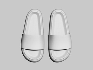 white Blank Slide sandals Mockup 3D Rendering in Flat Lay