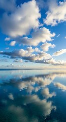 Obraz premium Tranquil reflection of clouds on a serene body of water.