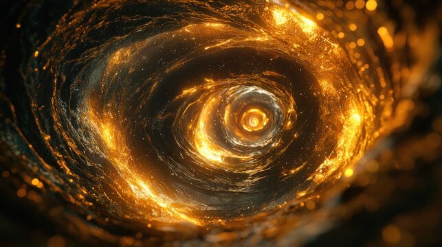 Fiery, swirling tunnel effect.  Golden,  energy vortex within dark, textured space