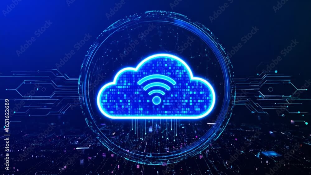 Poster futuristic cloud computing visualization