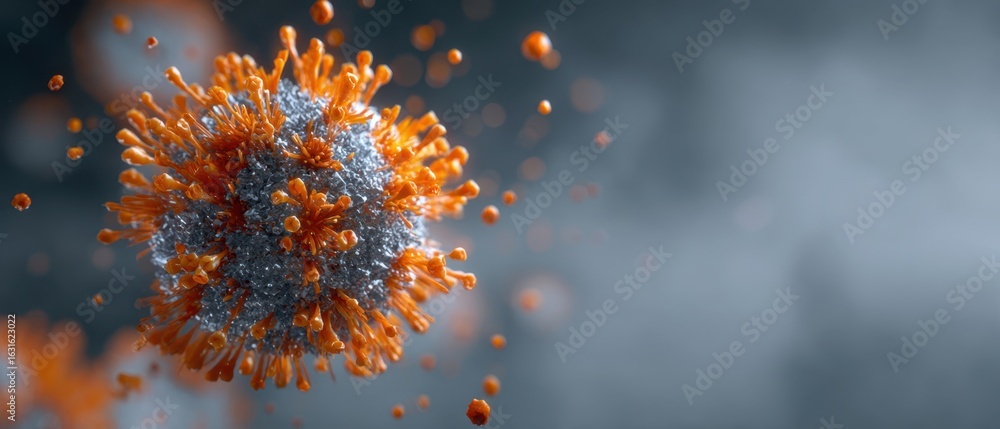 Poster the virus particle illustrating its intricate structure and dynamic nature.