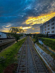 Fototapeta premium railway at sunset