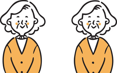 シニア女性　祖母　上半身　ベクター（オレンジ）
