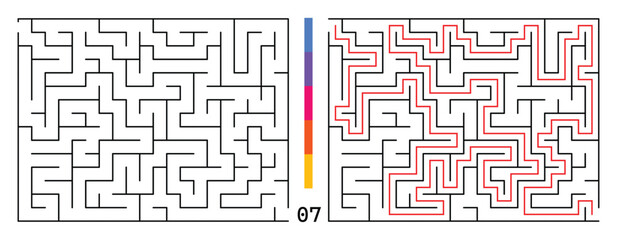 Abstract Maze Puzzle Labyrinth With Entry And Exit. Maze For Activity Book. Problem-Solving Puzzles Games For Workbook. Vector illustration - EPS 10