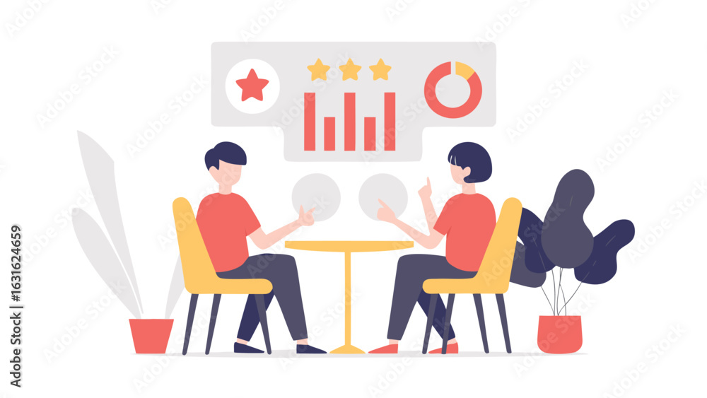 Aufkleber two people discussing data analysis charts and graphs at a table in a business meeting room