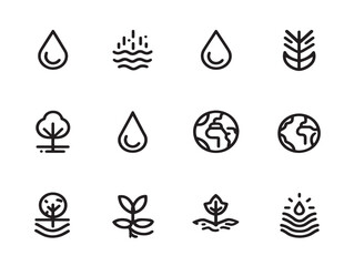 Eco awareness icons in minimal flat vector design