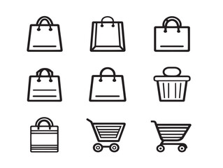Shopping bag and cart icons in flat vector set
