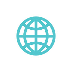 Light blue globe with horizontal and vertical lines showing the world map on a white background image