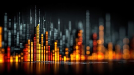 Many charts and graphs with light reflections and flare. Concept of data gathering and statistical work