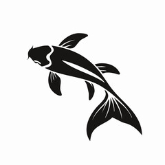 Obraz premium Elegant black koi fish silhouette illustration. Japanese carp icon in a minimalist style, a symbol of luck and prosperity, isolated on white.