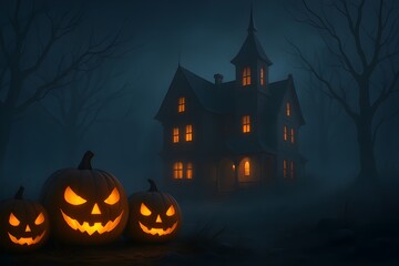 halloween background with pumpkin and bats with the hiuse background