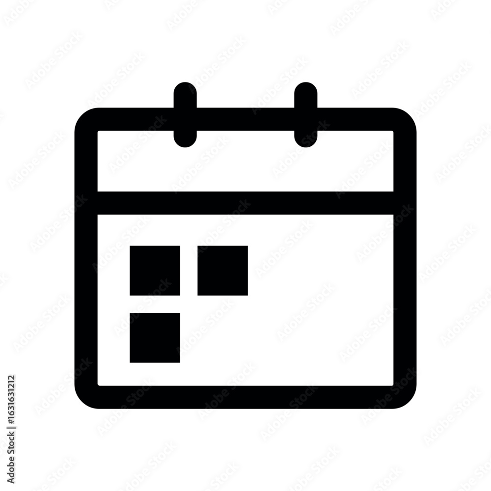 Poster outline drawing of a calendar with three days marked in black and a simple hanging mechanism at the 