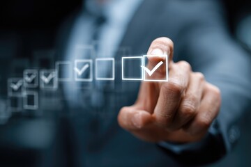 Businessperson checking off tasks digitally