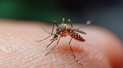 Mosquito Feeding on Human Skin Macro Close-up