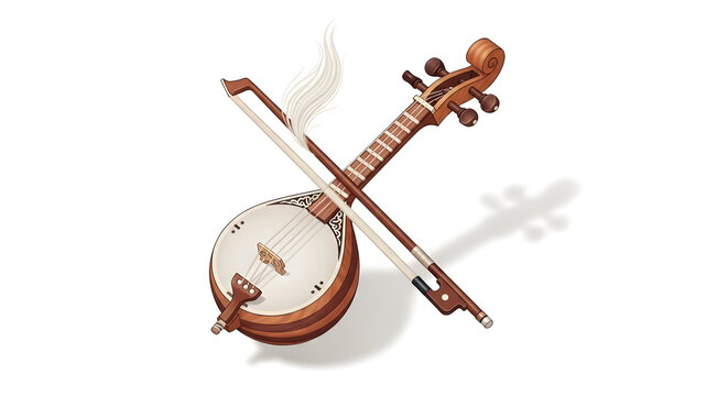 Kazakh Kobyz and Bow on White
