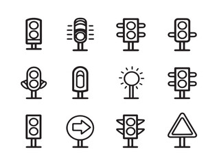 City Traffic Icons Featuring Road Sign Elements
