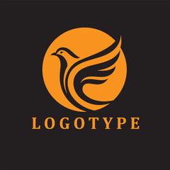 Minimalist bird-in-flight logo enclosed in a black circle, featuring smooth oange lines with black accents—evoking motion, freedom, and elegance.