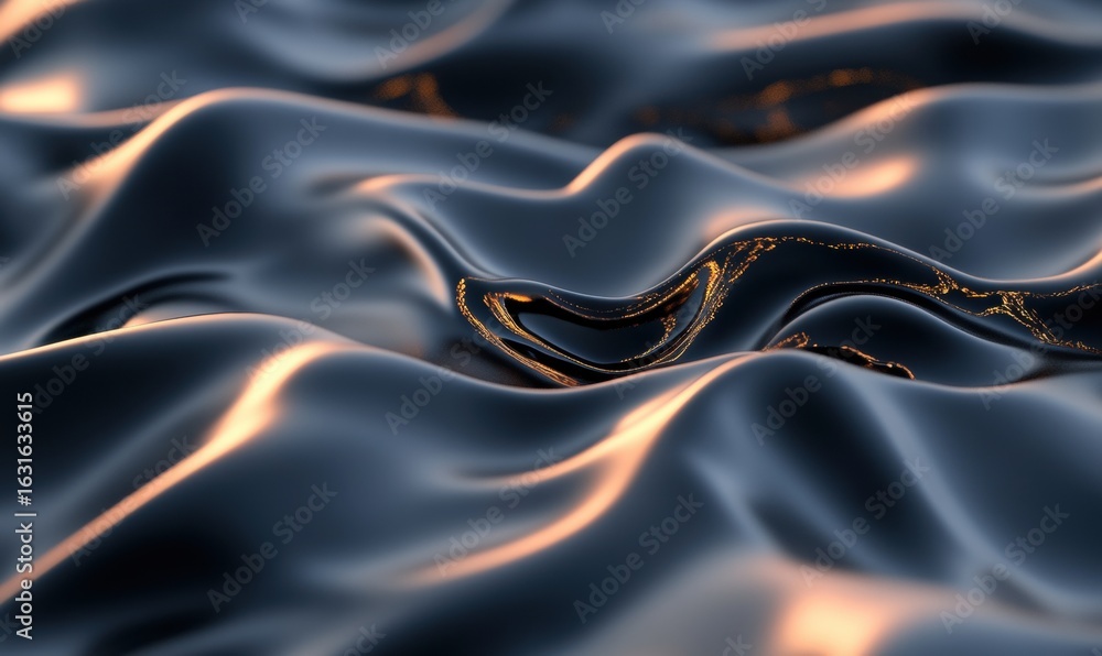 Poster wavy texture background abstract flowing shapes and reflection on glossy surface