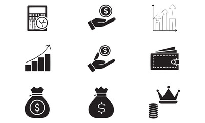 Money Icons Collection Dollar, Cash, Coin, Finance & Banking Vector Symbols
