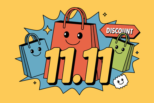 Vibrant 11 11 special offer with shopping cart icon and bursting starburst design promoting online sales and discounts