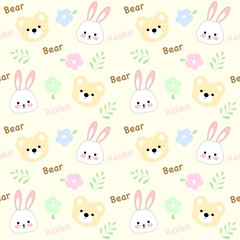 seamless pattern with bears and rabbit, fabric pattern, gift wrapping paper, notebook cover, phone case