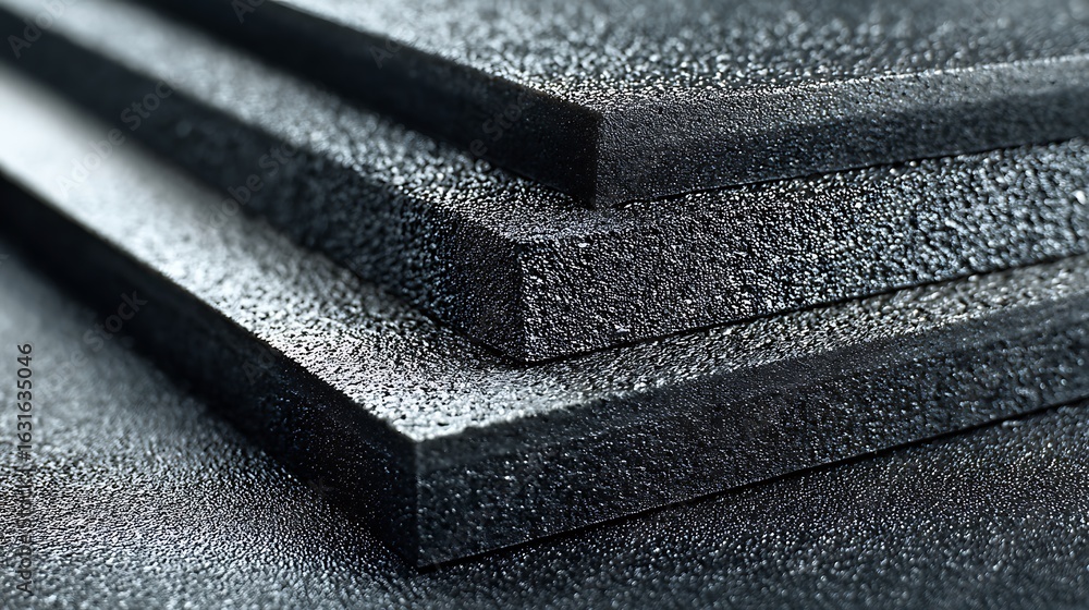 Poster stack of black foam sheets with textured surface close up