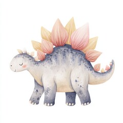 Naklejka premium Stegosaurus illustration with soft pastel colors, featuring a friendly dinosaur standing on a plain background